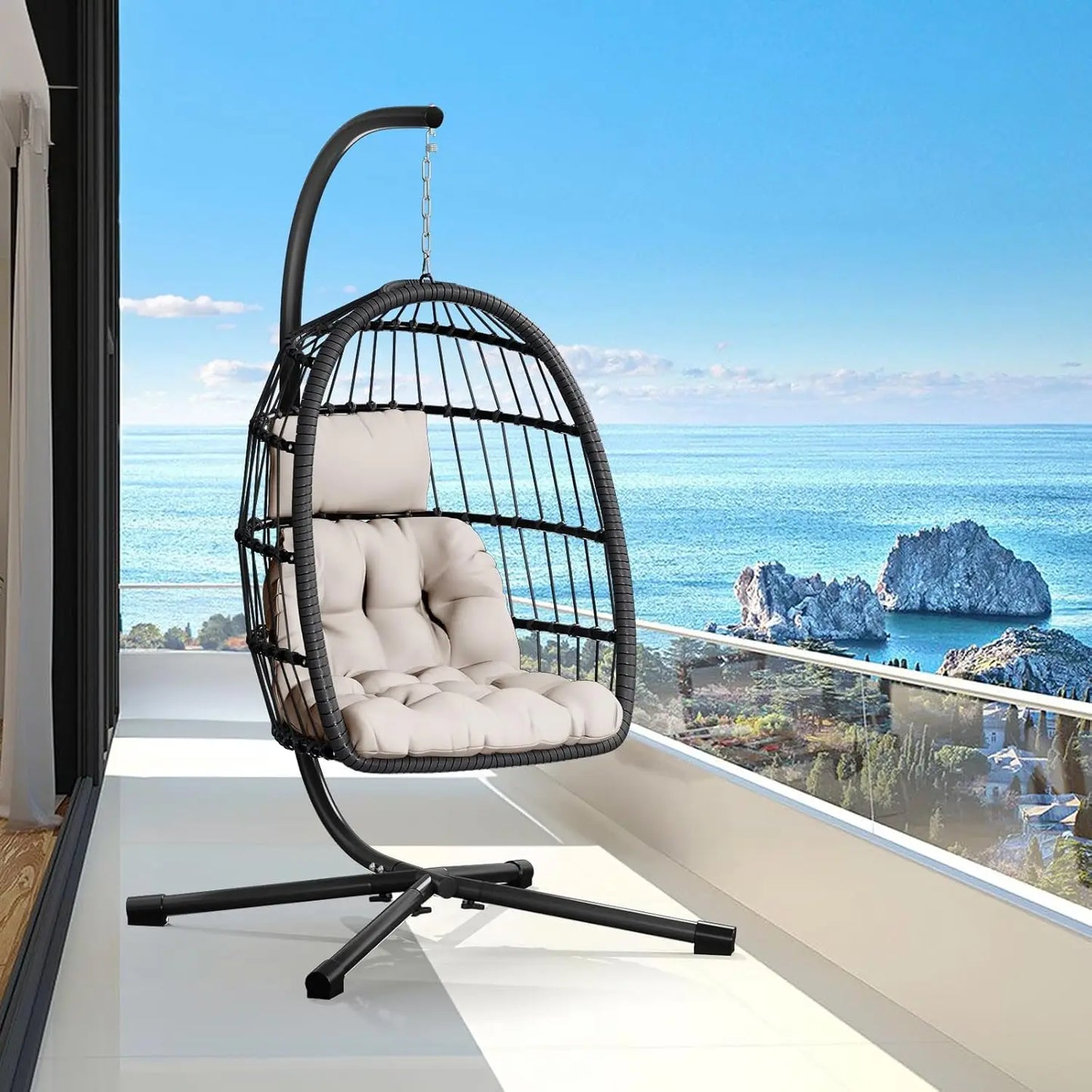 Egg Chair With Stand Outdoor Rattan Wicker Hammock Chair