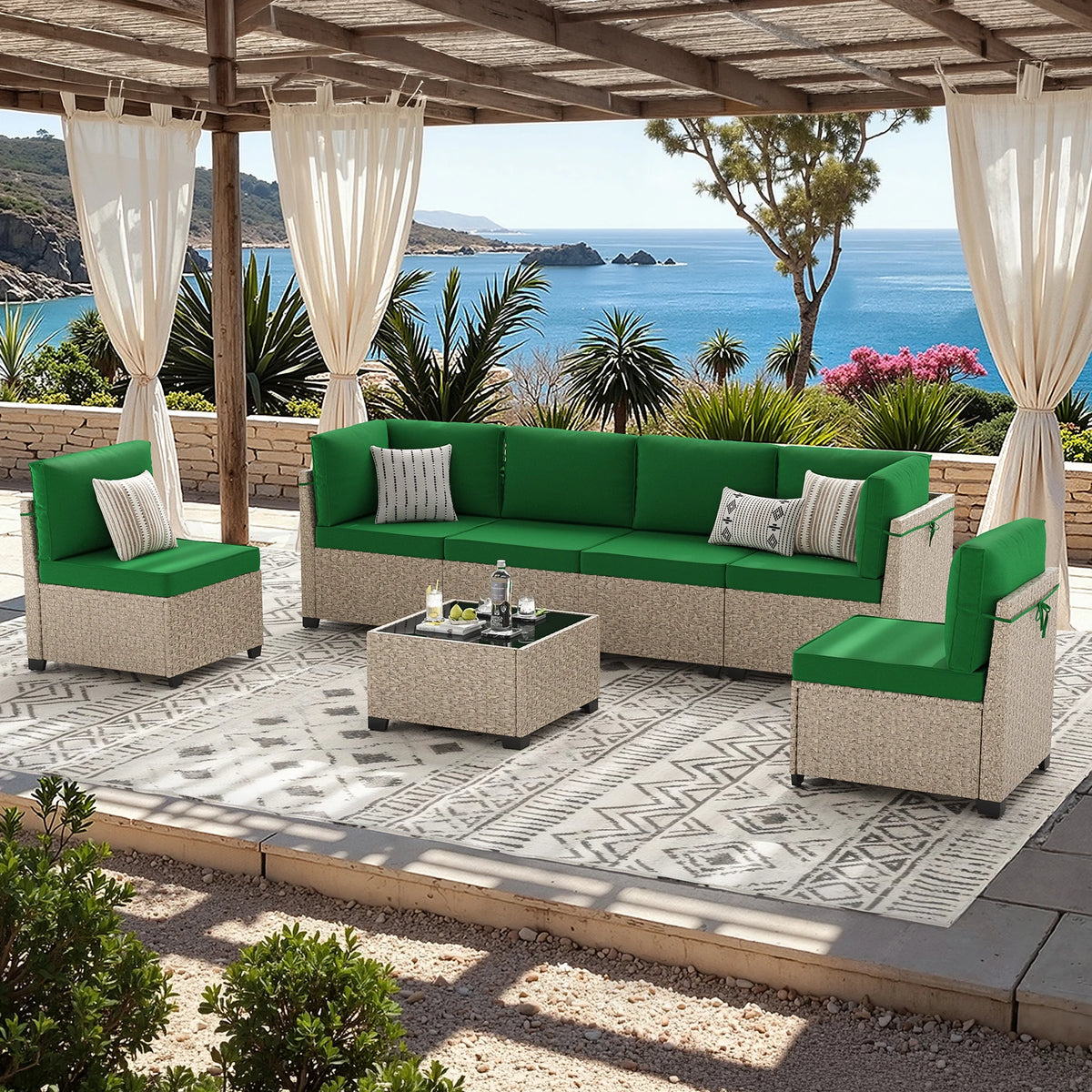 Outdoor Rattan Patio Furniture Set With Sectional Sofa And Table