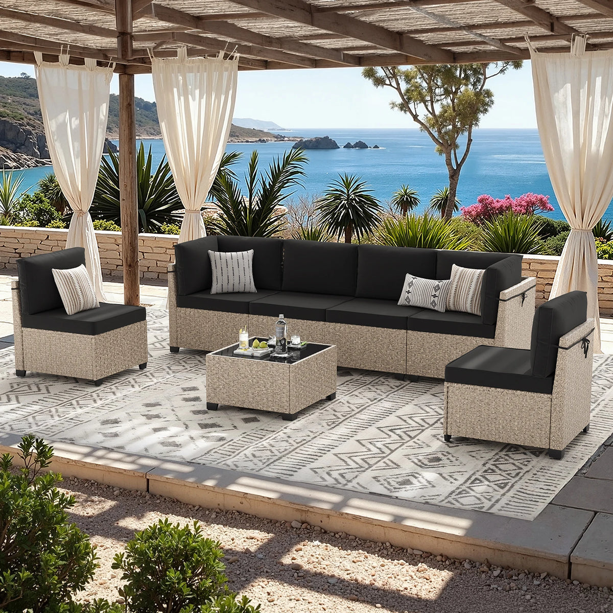 Outdoor Rattan Patio Furniture Set With Sectional Sofa And Table