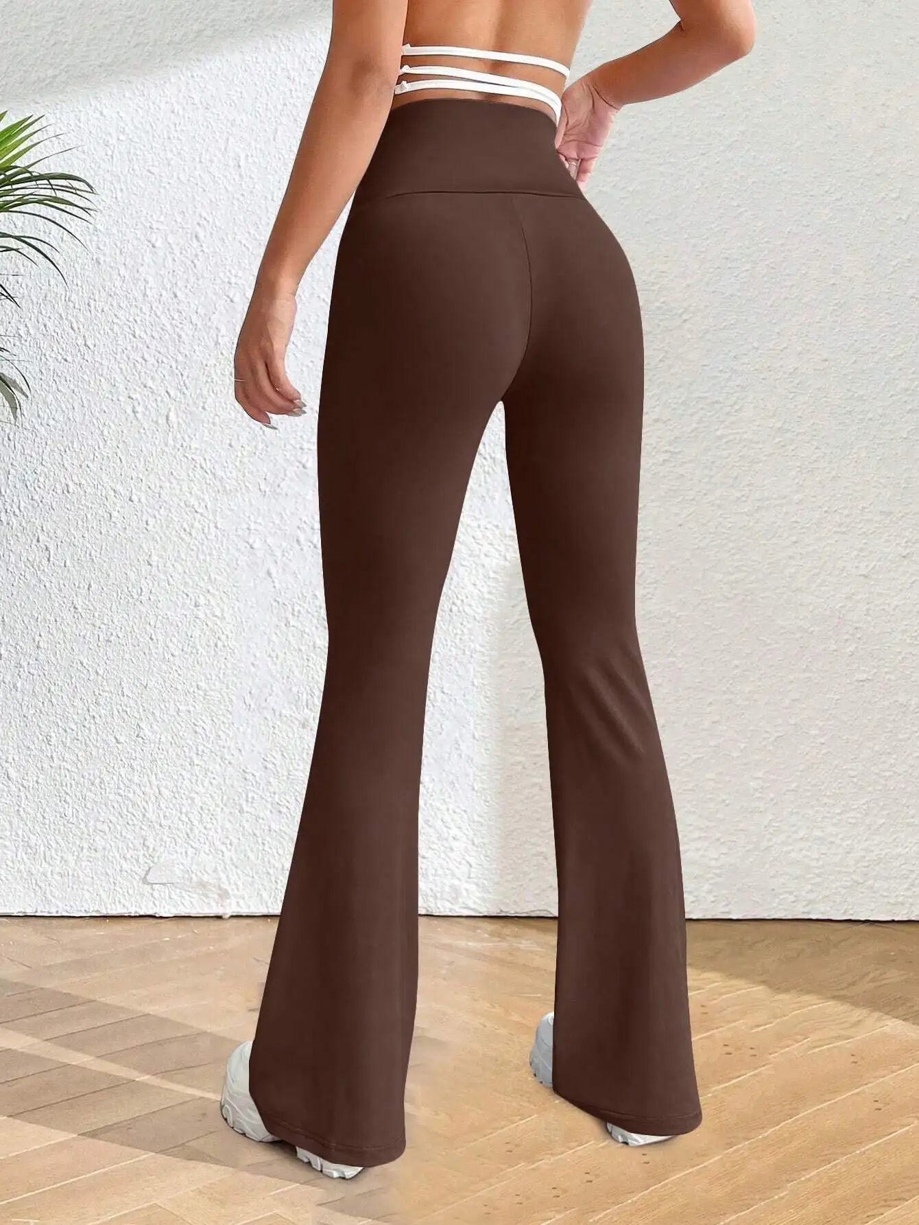 Solva Solid Flare Leg Pants For Women Elastic Waist Yoga