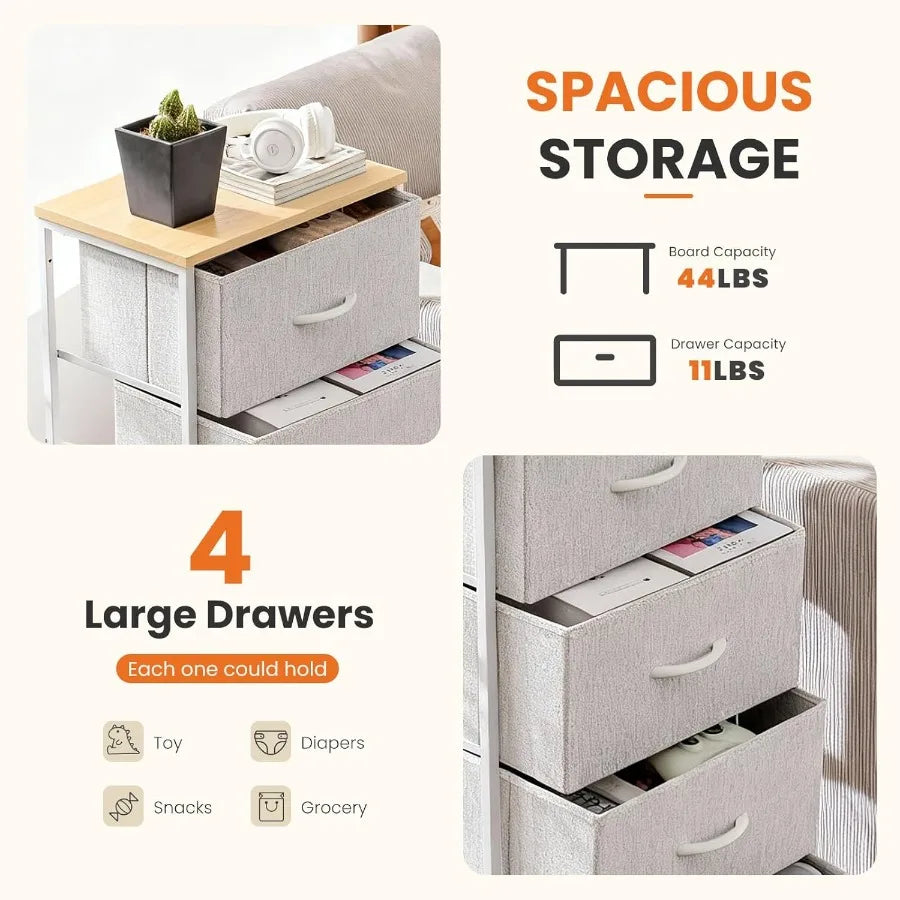 XIUWO Nightstand With Four Fabric Drawers Bedside Table
