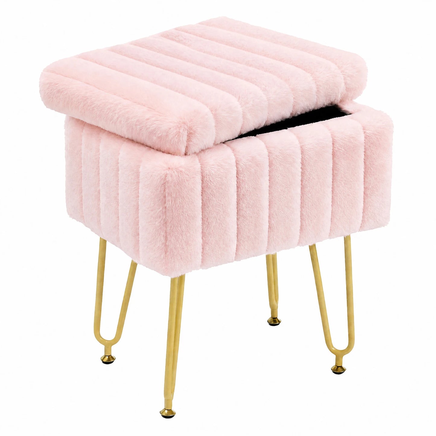 MCQ Faux Fur Storage Ottoman With Metal Legs and Seat