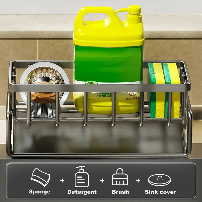 Kitchen Sink Organizer With Tilted Water Tray Storage Rack