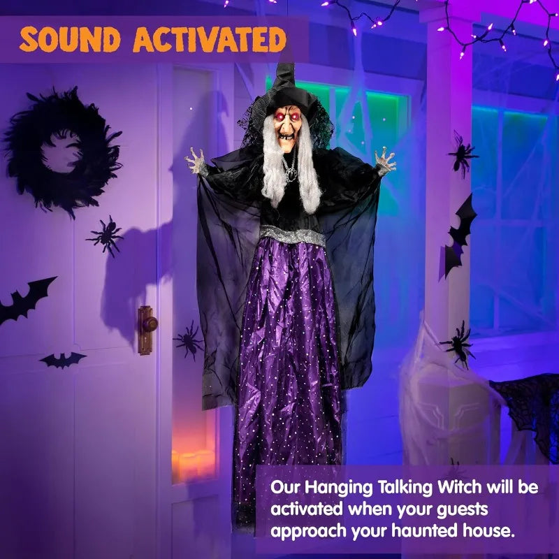 Joyfy Animated Witch Halloween Decor With Sound Activated Talking Led