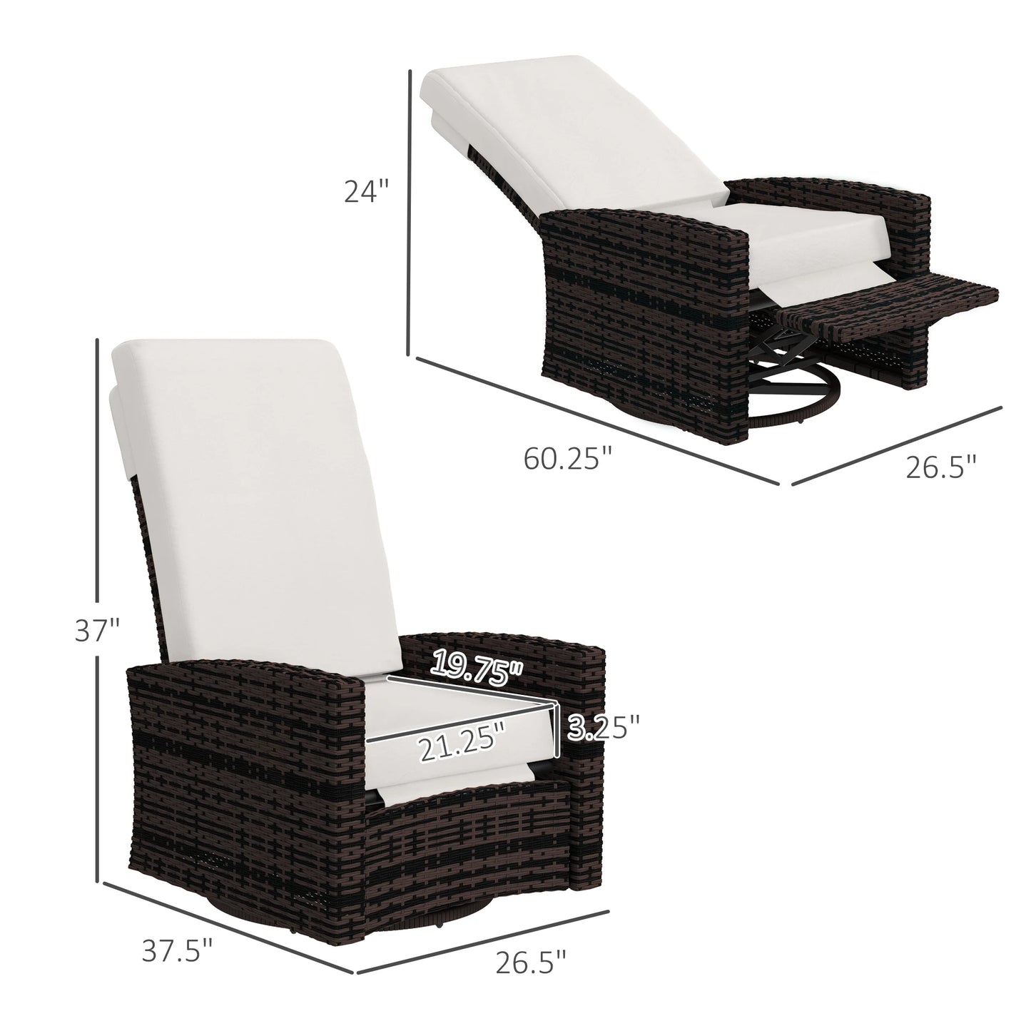 Outsunny Rattan Outdoor Swivel Recliner Chair With Cushions