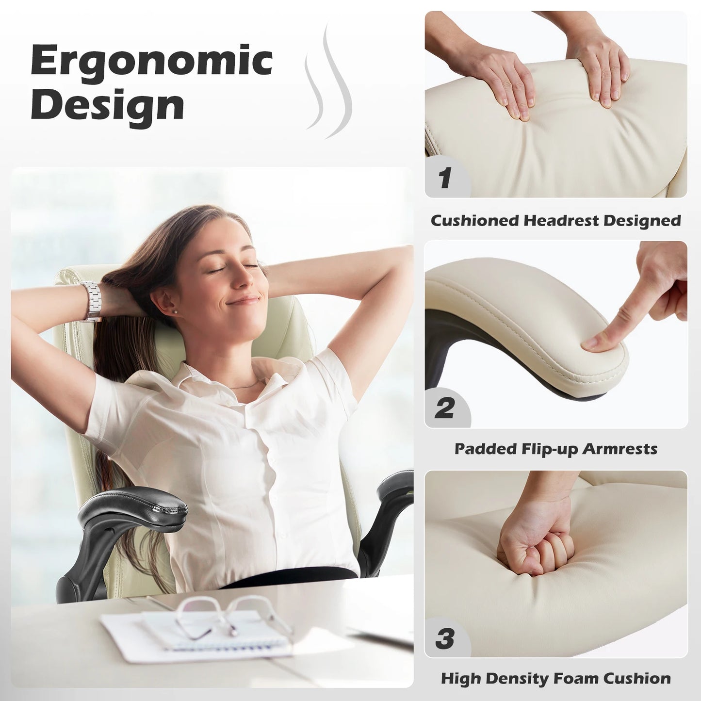 JHK Ergonomic Office Chair With Adjustable Height And Flip Arms
