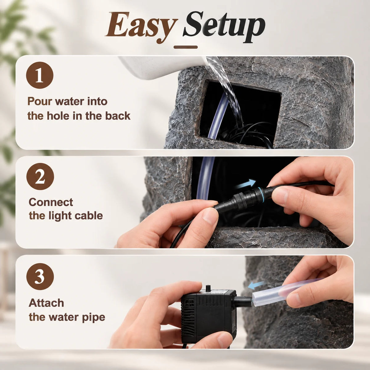 YOYTOP Stone Garden Water Fountain With Built In LED Lighting