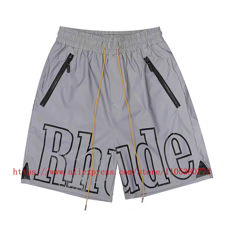 RHUDE Men's Casual Shorts Elastic Waist Drawstring Beach Shorts