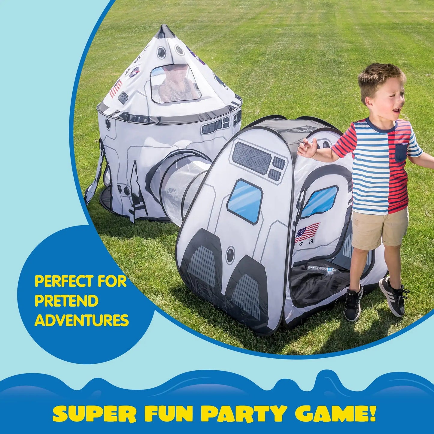 Joyfy Rocket Ship Play Tent Set With Tunnel 3 Piece