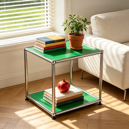 Furgle Modern Minimalist Metal Frame Side End Table With Shelf