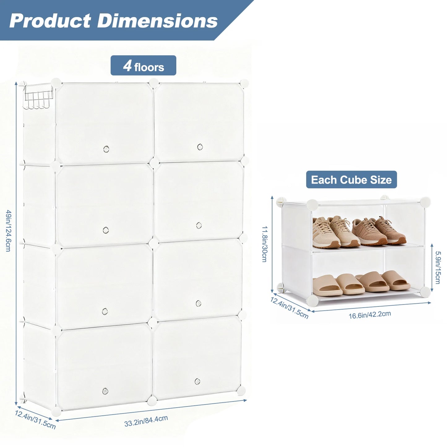 JHK 8 Tier Stackable Shoe Storage Cabinet With Door