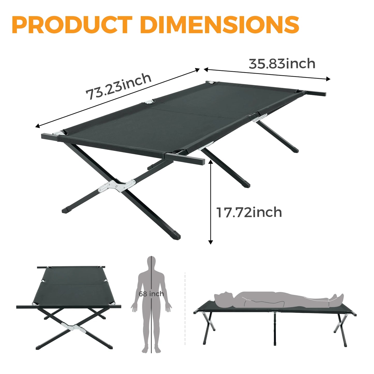 JHK Collapsible Camping Cot Lounge Chair Portable Folding Bed