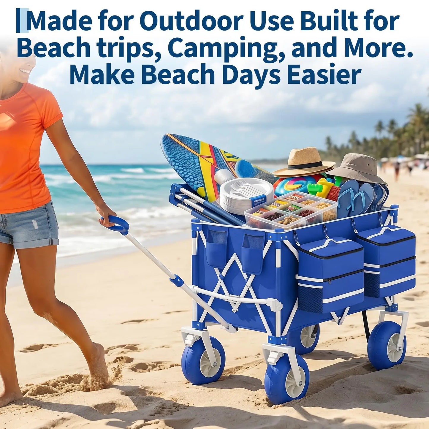 HiMISS Heavy Duty Beach Wagon 460 Lb All Terrain Wheels