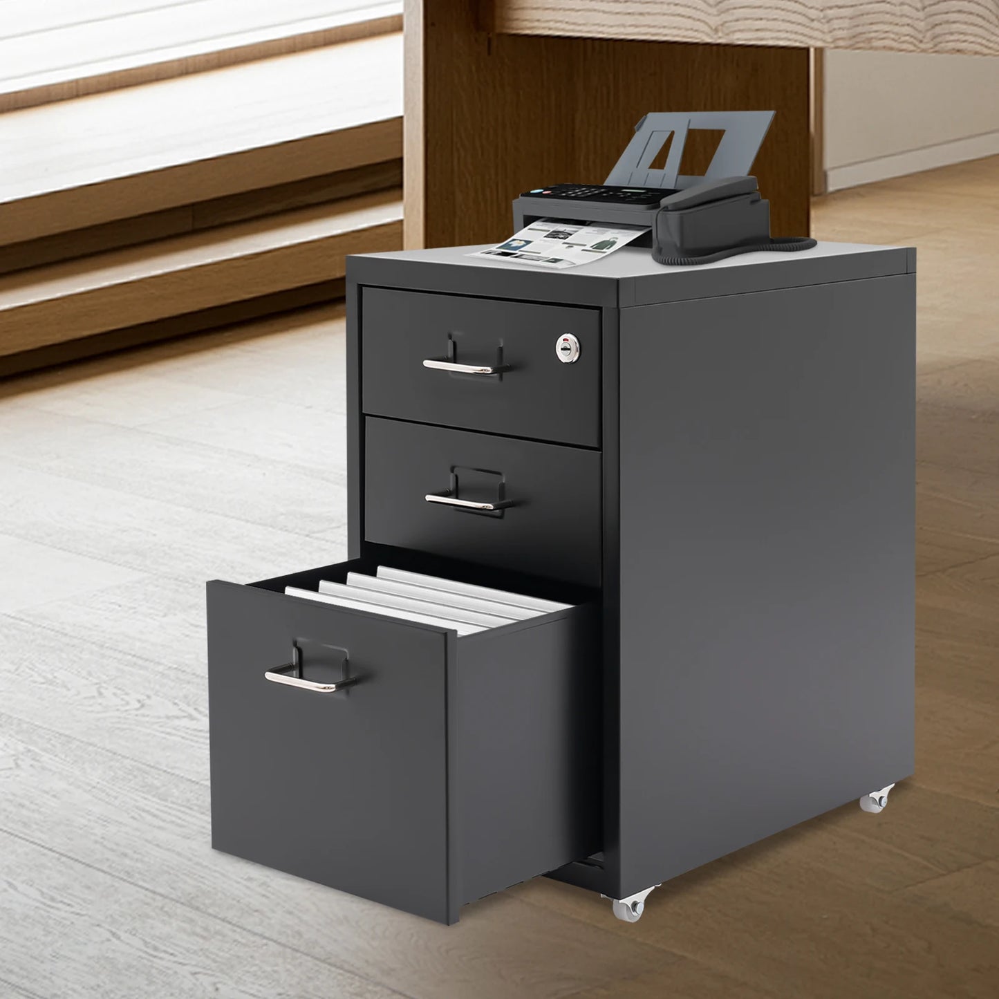3 Tier Steel Vertical File Cabinet With Lock Mobile Office