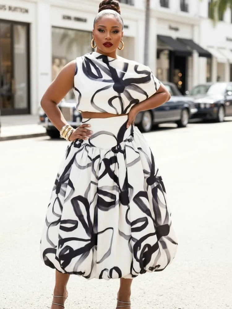 Asymmetrical Neck Sleeveless Crop Top And Midi Skirt Set