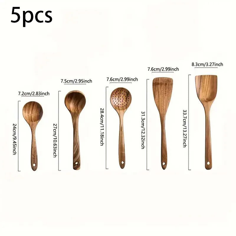 Wooden Kitchen Utensil Set For Everyday Cooking And Baking