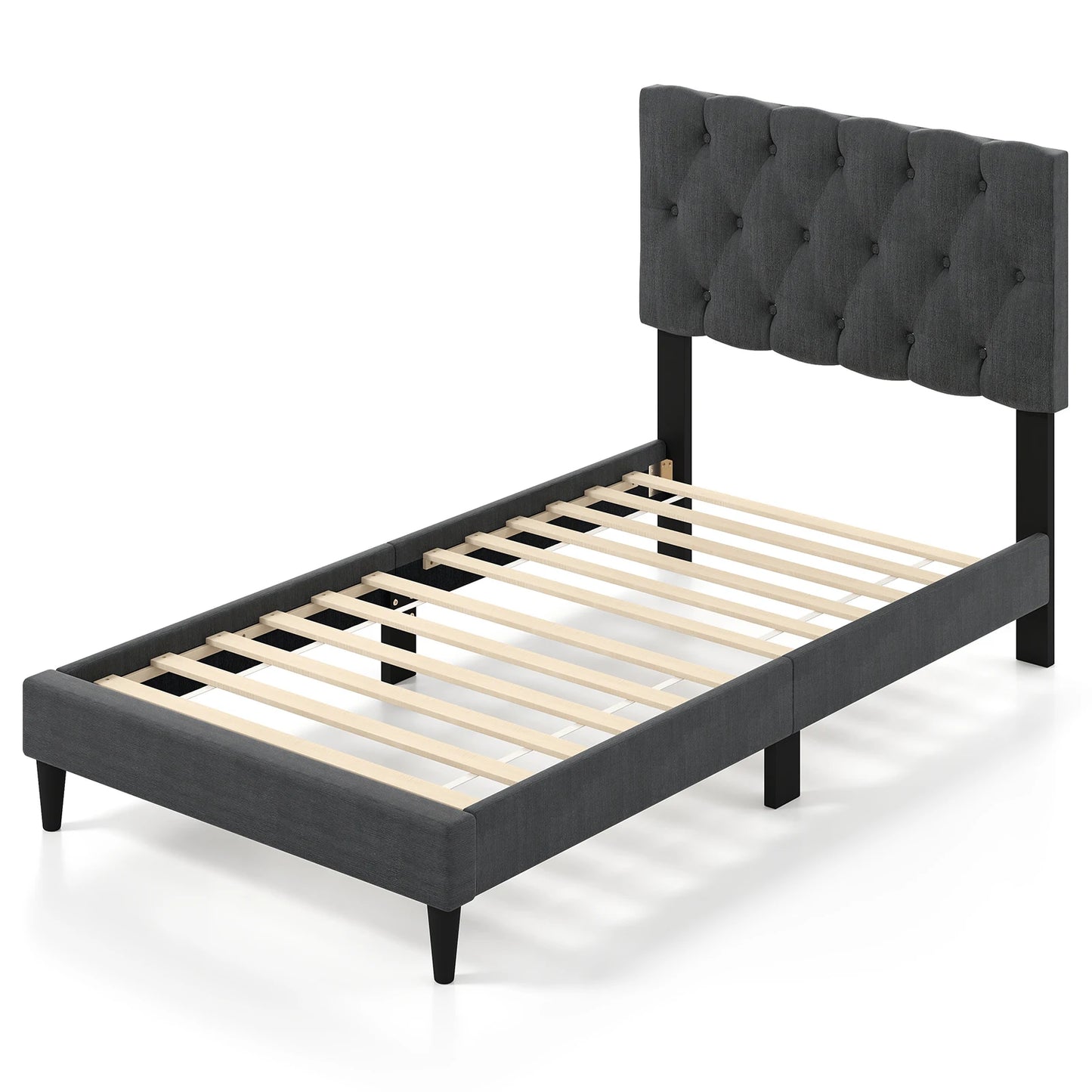 Homasis Button Tufted Headboard Bed Frame With Wooden Slats
