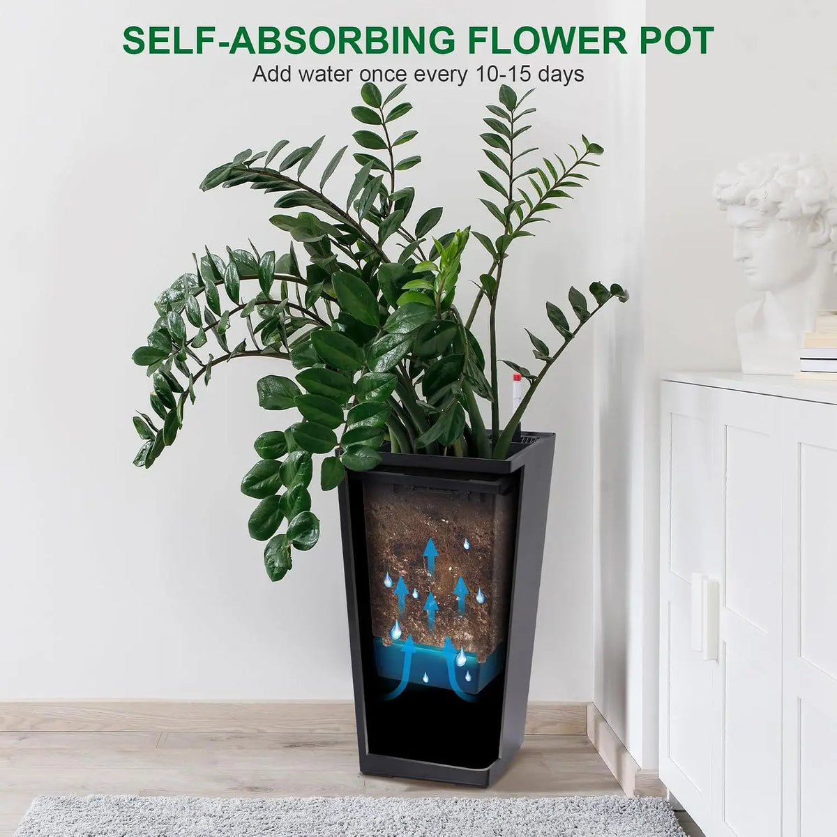 Tacleekii Modern Tall Planters With Drainage Water Monitor And Wheels