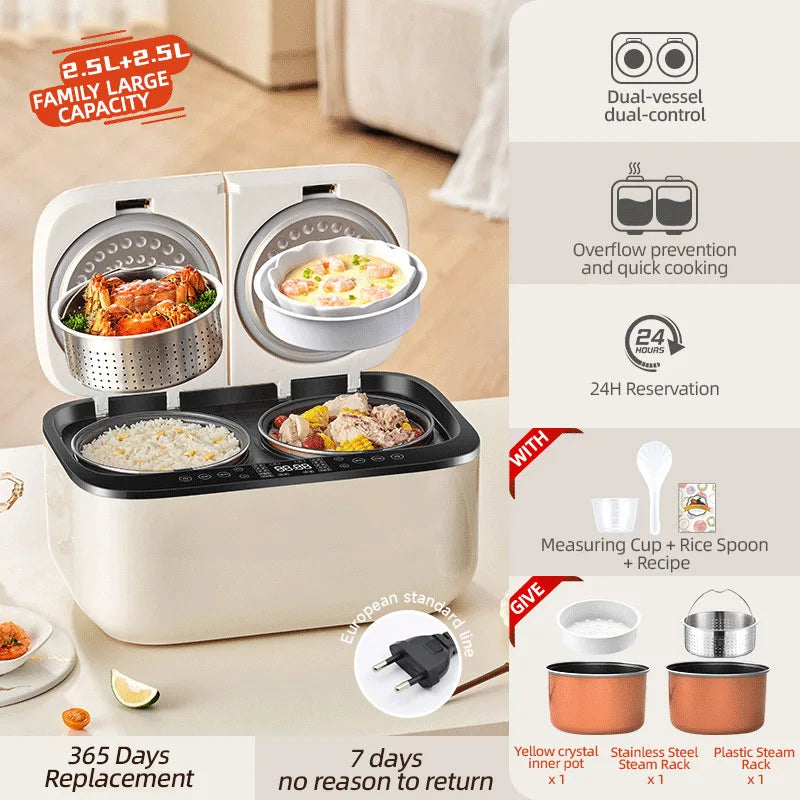 Dual Pot Electric Rice Cooker Featuring Smart Multifunction Timer