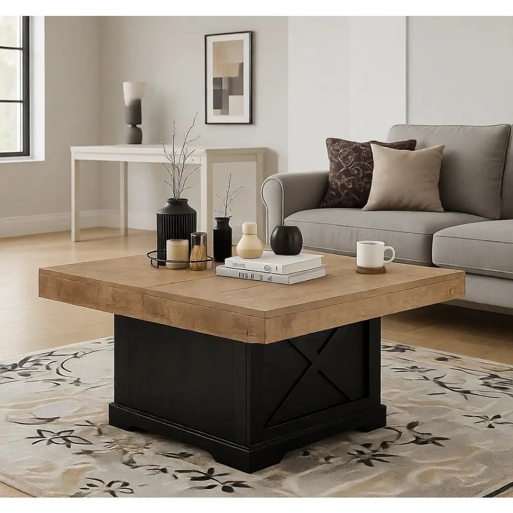 Rustic Wooden Coffee Table with X Design for Living Room