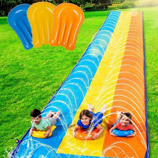 Joyfy Triple Lawn Water Slide With Sprinkler For Backyard Fun