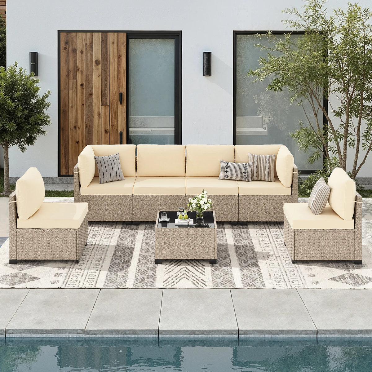 Outdoor Rattan Patio Furniture Set With Sectional Sofa And Table
