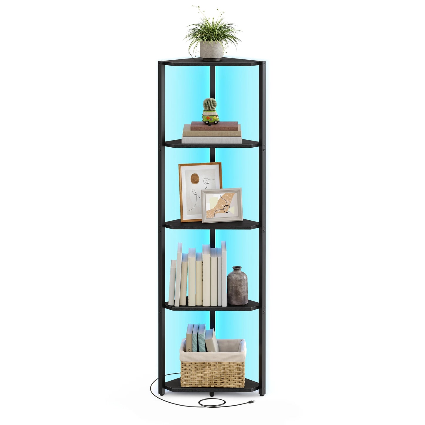 VASAGLE 5-Tier Corner Shelf With LED Lights And Steel Frame