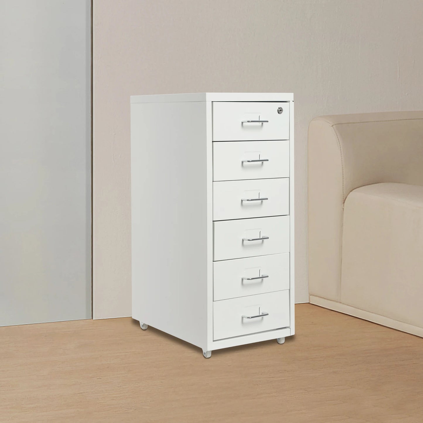 Lockable 6 Drawer File Cabinet On Wheels Metal Office Storage