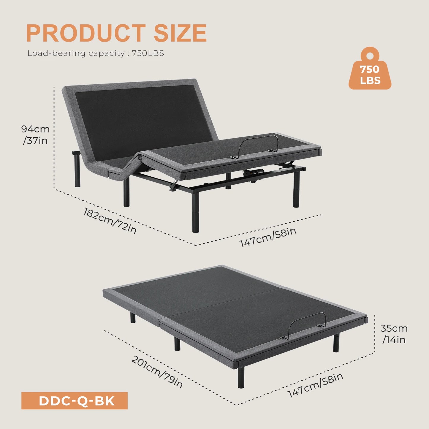JHK Ergonomic Zero Gravity Adjustable Bed Frame With USB Ports