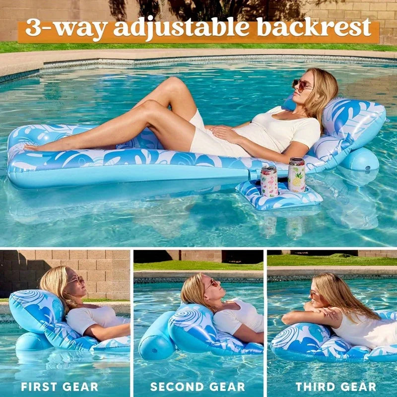 Joyfy Adjustable Backrest Pool Float Tropical Leaves Lounger Cup Holders