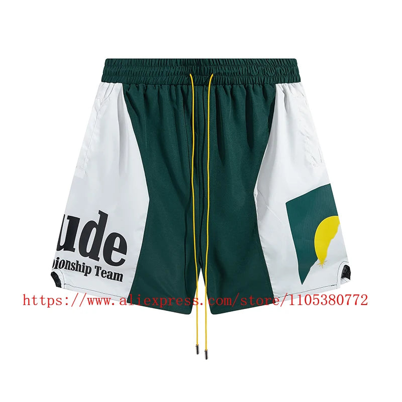 RHUDE Men's Casual Shorts Elastic Waist Drawstring Beach Shorts