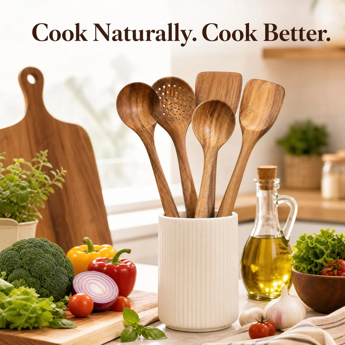 Wooden Kitchen Utensil Set For Everyday Cooking And Baking