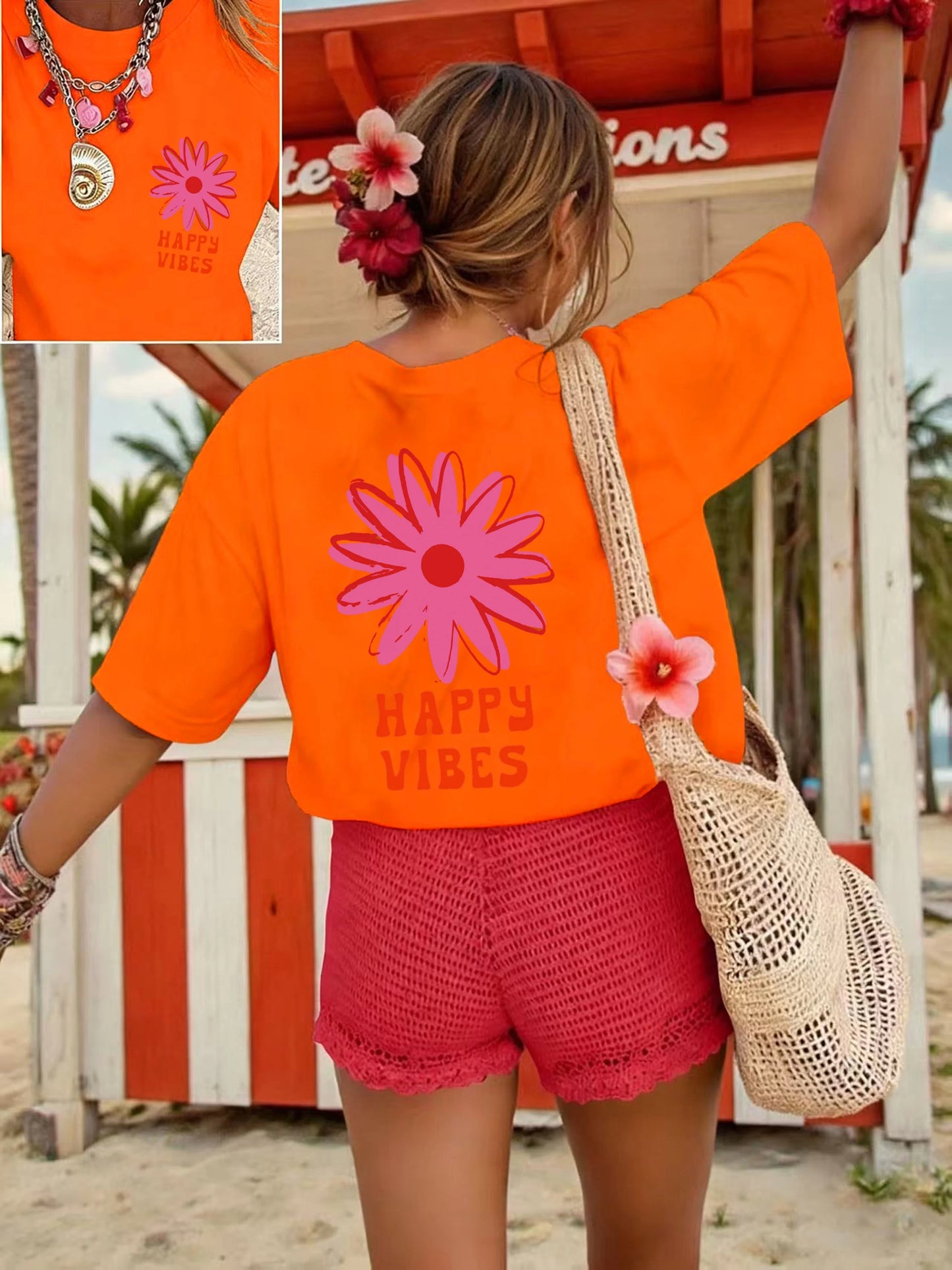Happy Vibes Print Women's T Shirt Soft And Comfortable