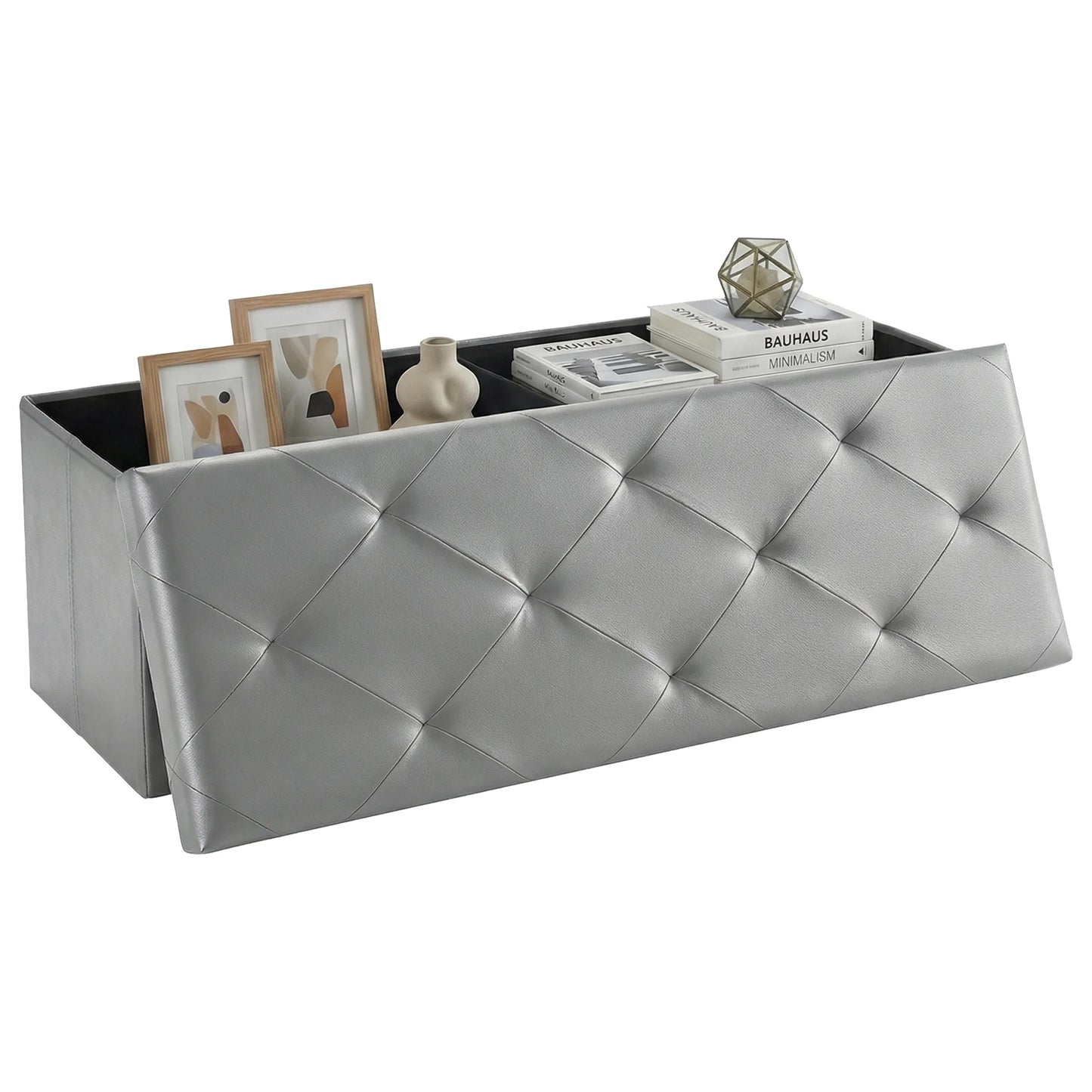 MCQ Foldable Faux Leather Storage Ottoman With Seat Cushion
