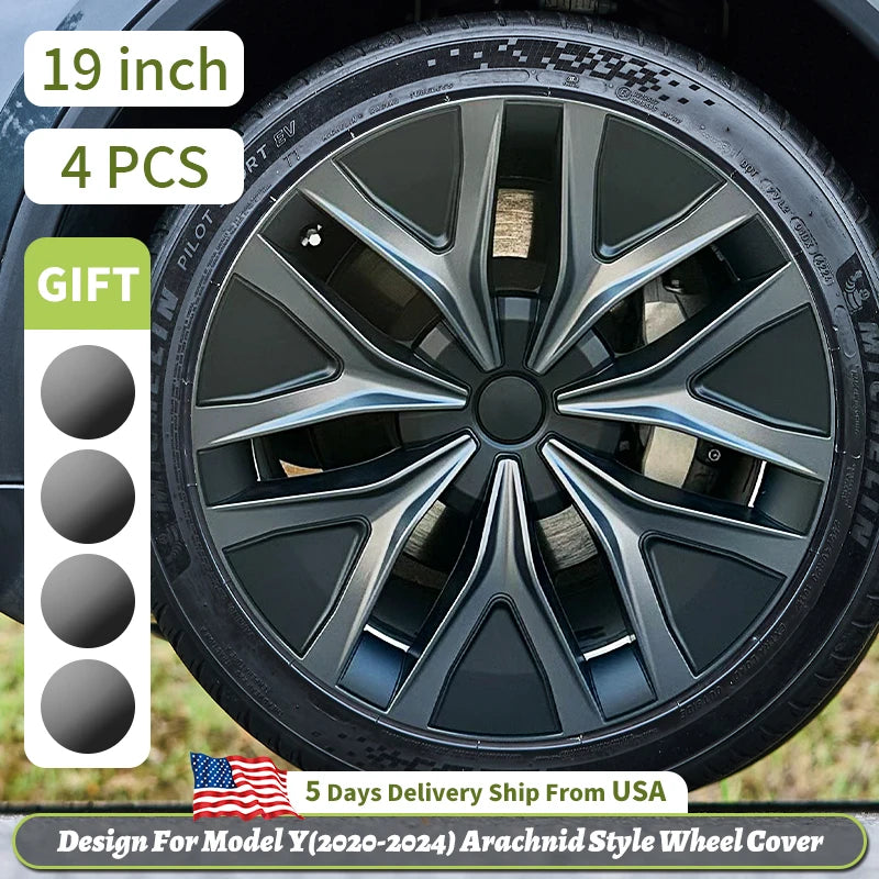 MOTENIO 4Pcs Arachnid Web Hub Caps for Tesla Model Y